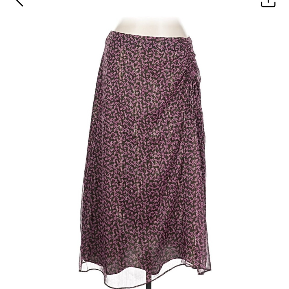 LOFT Pink and Black Floral Midi Skirt